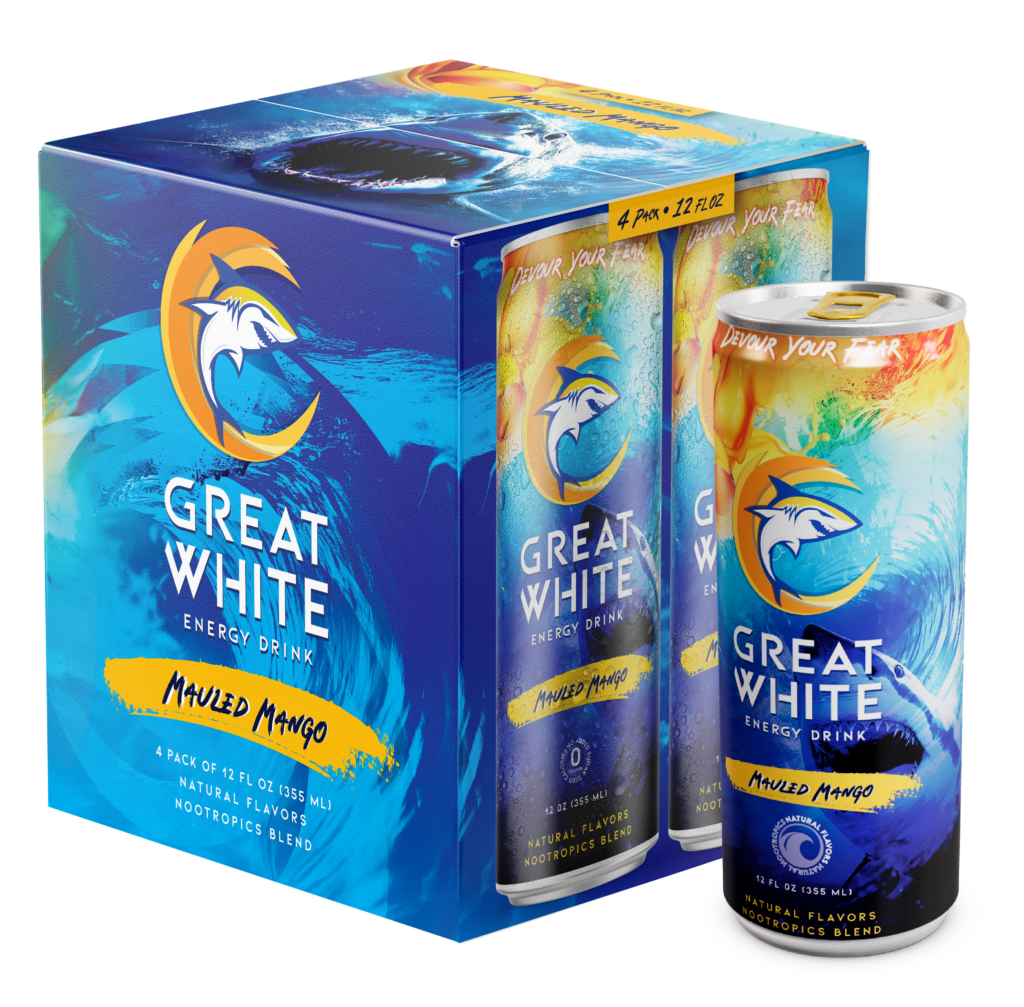 Great White Energy, Energy Drink, Mauled Mango Energy Drink, Mauled Mango